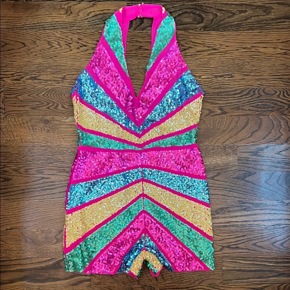 Nasty Gal Multicolor Sequin Halter Romper